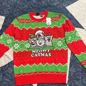 MAD Engine Red and Green Crewneck Sweater with Nordic Patterns